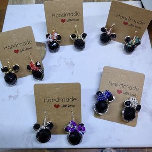 Handmade gold and silver tone crystal Minnie and Mickey earrings new